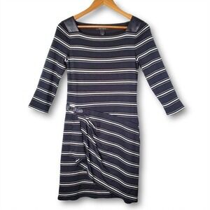 White House Black Market Striped Faux Wrap 3/4 Sleeve Striped Dress Black Size 2